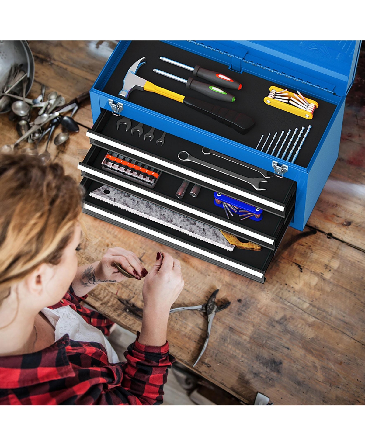 Sugift Portable Garage Mechanic Tool Cabinet Box with 3