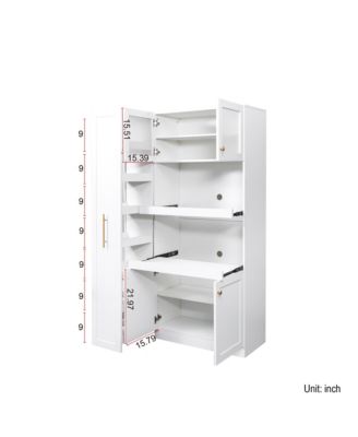 Kitchen Pantry Cabinet with 4 Doors and Pull-Out Multi-Tier Shelves, Storage Organizer for Kitchen and Dining