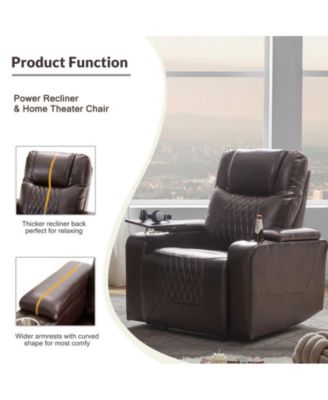 360°Swivel Power Motion Recliner with USB Charging Port Hidden Arm Storage and 2 Cup Holders