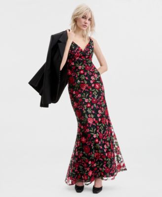 Juniors' Embroidered Sequined Gown