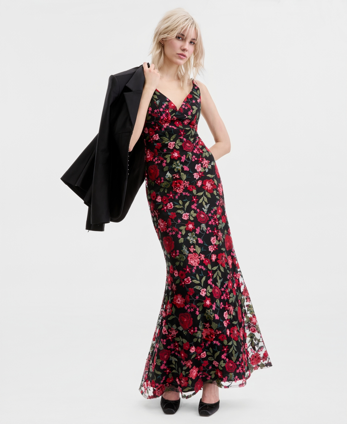 City Studios Juniors' Embroidered Sequined Gown, Created for Macy's