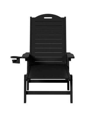 Outdoor HDPE Patio Chaise Lounges With Wheels & Cup Holder (Set of 4)