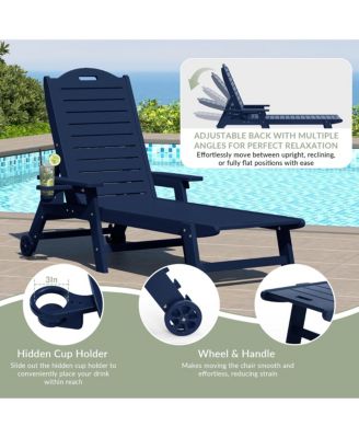 Outdoor HDPE Patio Chaise Lounges With Wheels & Cup Holder (Set of 4)