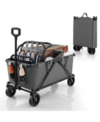 Collapsible Folding Wagon Cart with Adjustable Handlebar-Gray