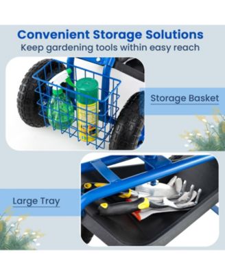 4-Wheel Rolling Garden Cart Work Seat
