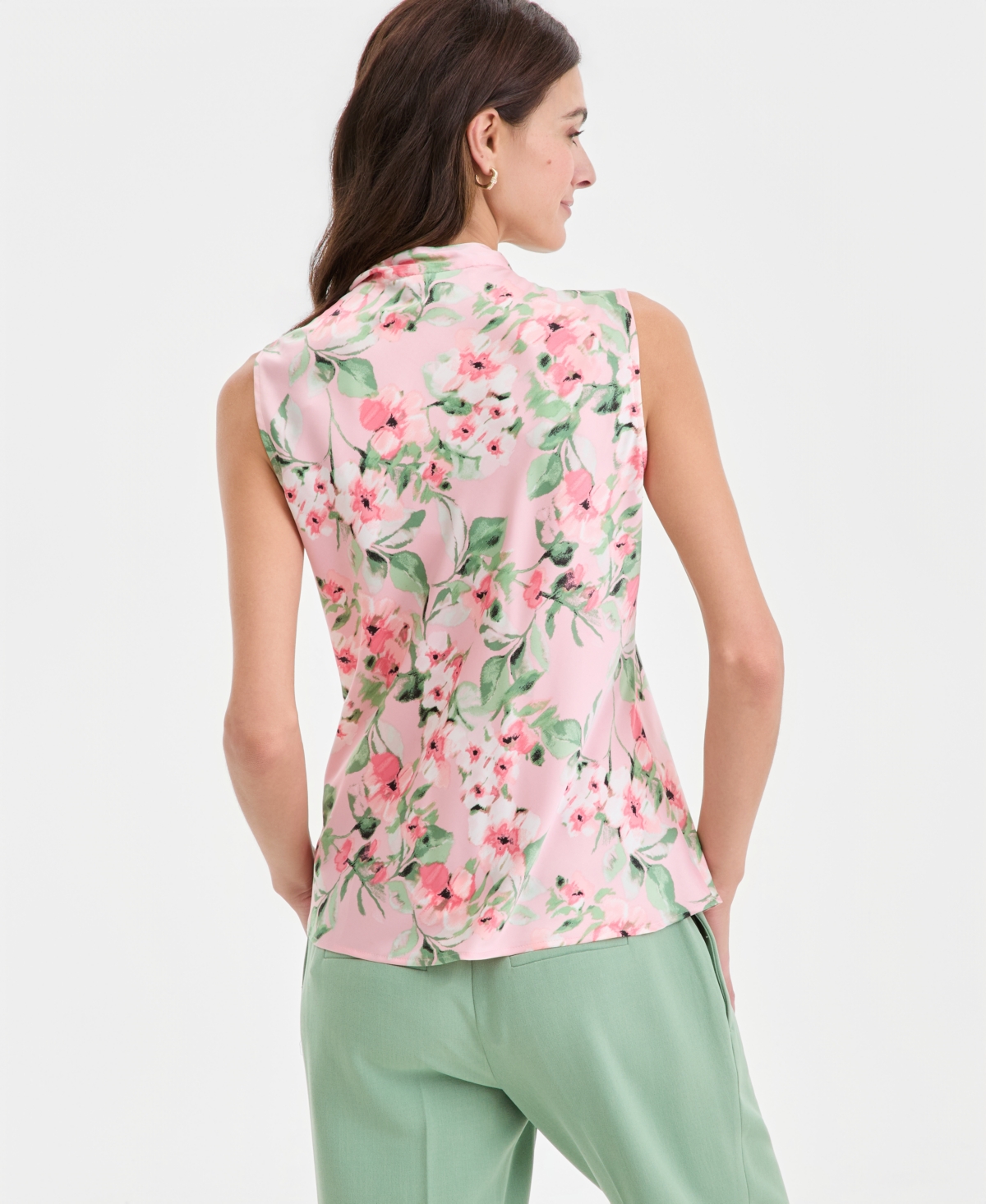 Kasper Women's Floral Sleeveless Tie-Front Blouse
