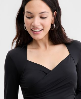 Women's Long-Sleeve Sweetheart-Neck Knit Top