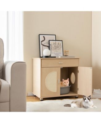 Cat Litter Box Enclosure with Sisal Scratching Doors and Storage