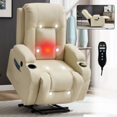 PU Leather Power Lift Recliner Chair for Elderly with Massage Heating USB Port and Cup Holders Supports 350 LBS