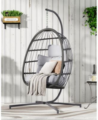Indoor Outdoor Wicker Egg Chair with Stand & Cushion