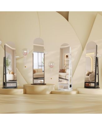 360&deg; Swivel Jewelry Armoire with LED Lights & Lockable Mirror