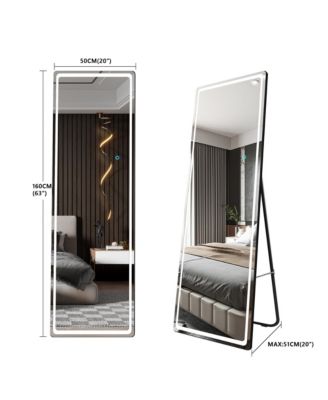 LED Full-Length Mirror with Stand, Suitable for Outfit Checks.