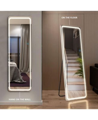 LED Full-Length Mirror with Stand, Suitable for Outfit Checks.