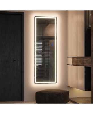 Wall-mounted or freestanding rectangular full-length mirror with adjustable RGB lighting.