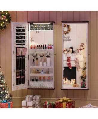 Wall/Door LED Jewelry Armoire with Rounded Corners & Storage