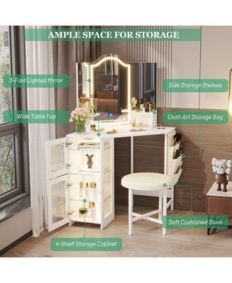 Tri-color Light Corner Vanity Desk with Mirror