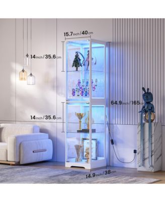 65" Glass Display Cabinet with Doors, Motion LED Light
