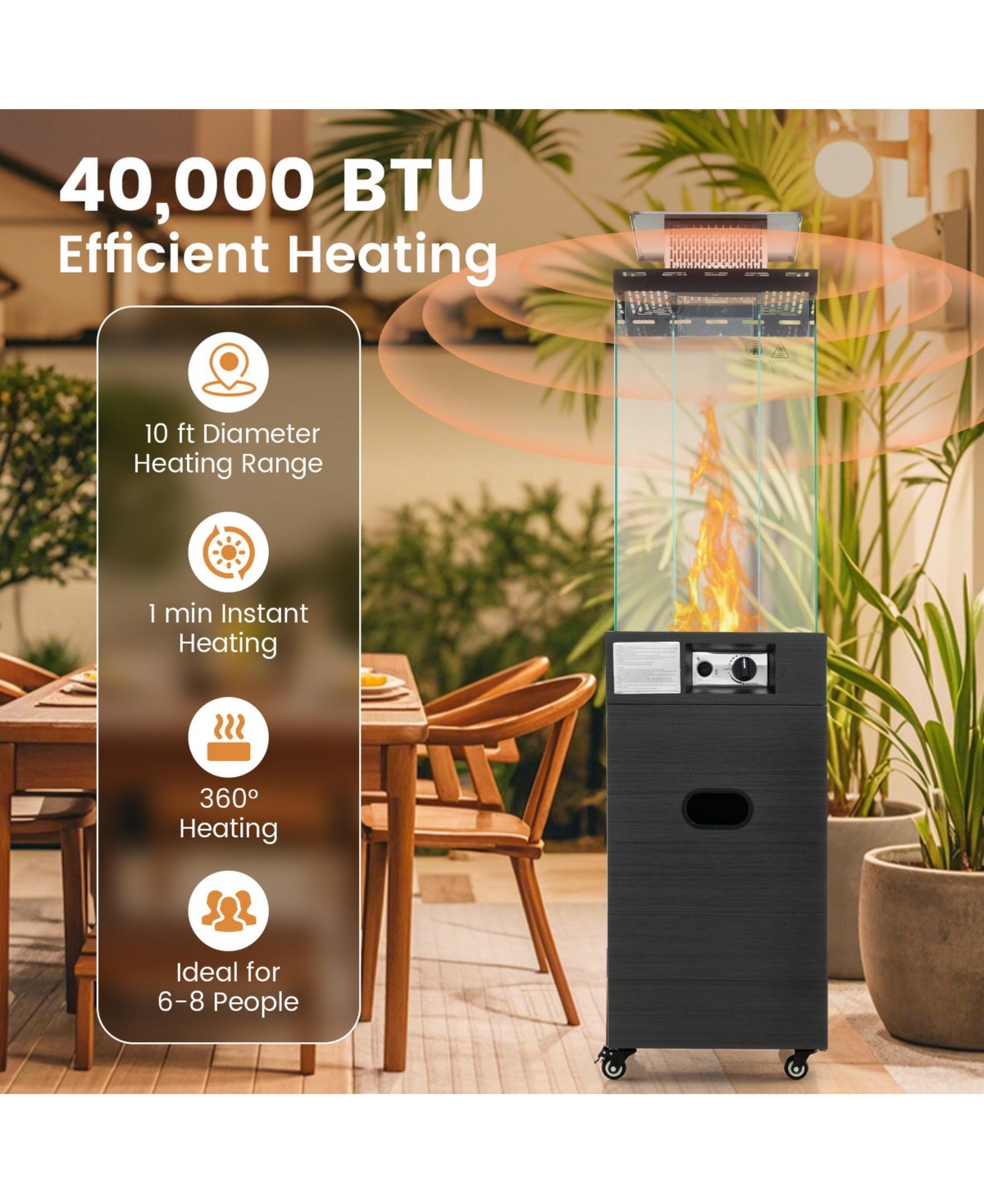 Sugift 40000 Btu Patio Heater Outdoor Propane Gas Heater with Cover and Wheels