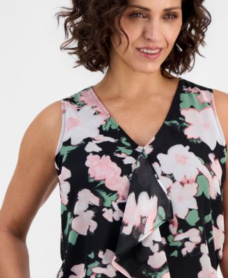 Women's Printed Ruffled Sleeveless Blouse