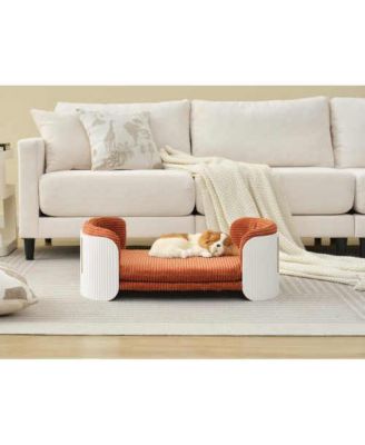 Cat Couch Bed with Mattress Indoor Pet Sofa White Brown