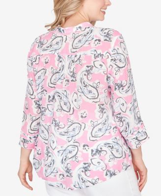 Plus Size Paisley Silky Gauze Button Front Top