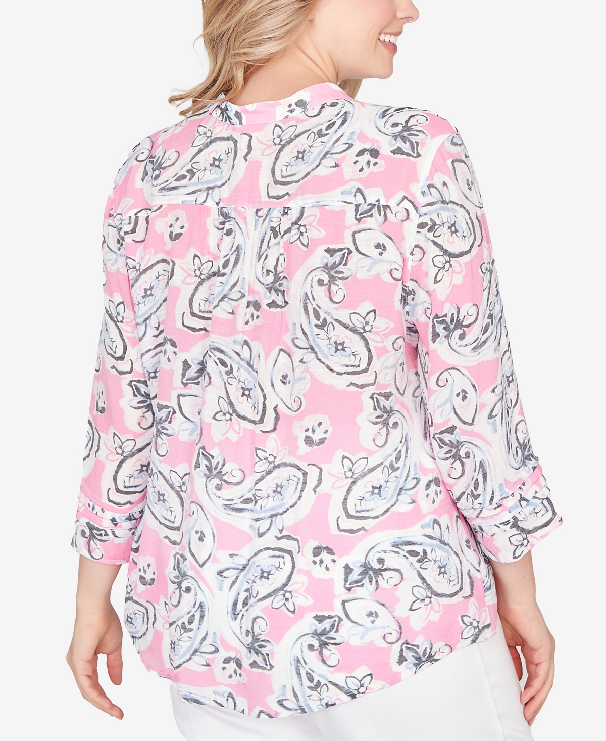 Ruby Rd. Plus Paisley Silky Gauze Button Front Top