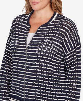 Plus Size Mesh Stitch Zip Sweater Jacket