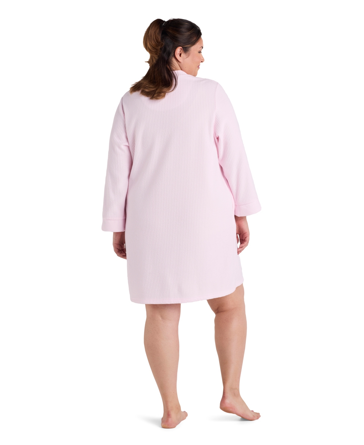 Miss Elaine Plus Size Long-sleeves Short Robe In Pink