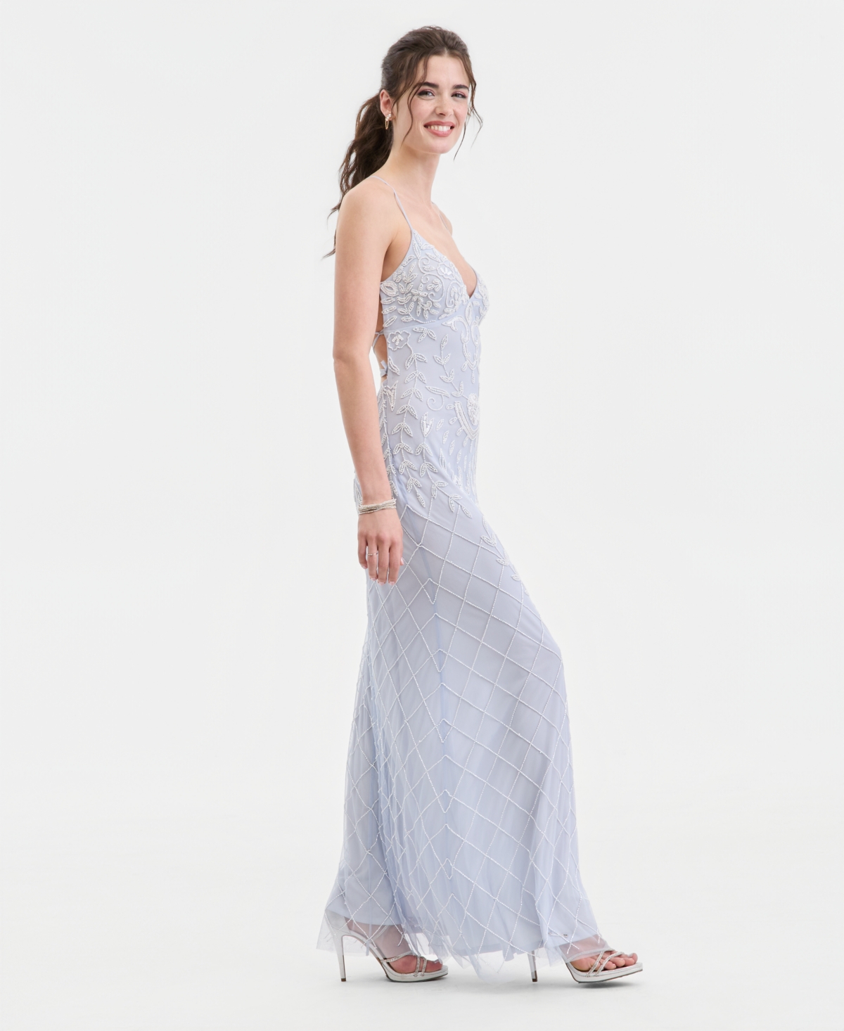 Jump Juniors' Beaded-Mesh Evening Gown