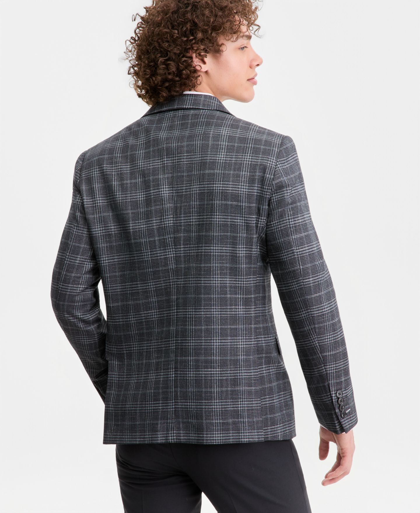 Мужской пиджак Tom Baine Plaid Notch-Lapel Slim-Fit Sport Coat, цвет: Чёрный клетчатый — фото 2
