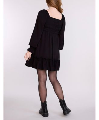 Maternity Motherhood V-Neck Long Sleeve Smocked Tiered Short Dress