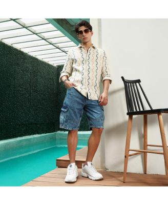 Men's Off White Zigzag Pattern Full Sleeve Cotton Blend Shirt