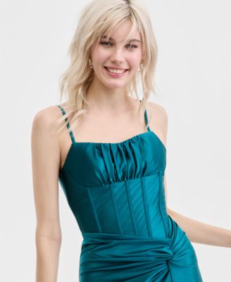 Juniors' Corset Pleat-Waist Sleeveless Gown 