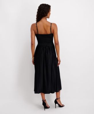 Women's Pleated Woven Sleeveless Midi Dress