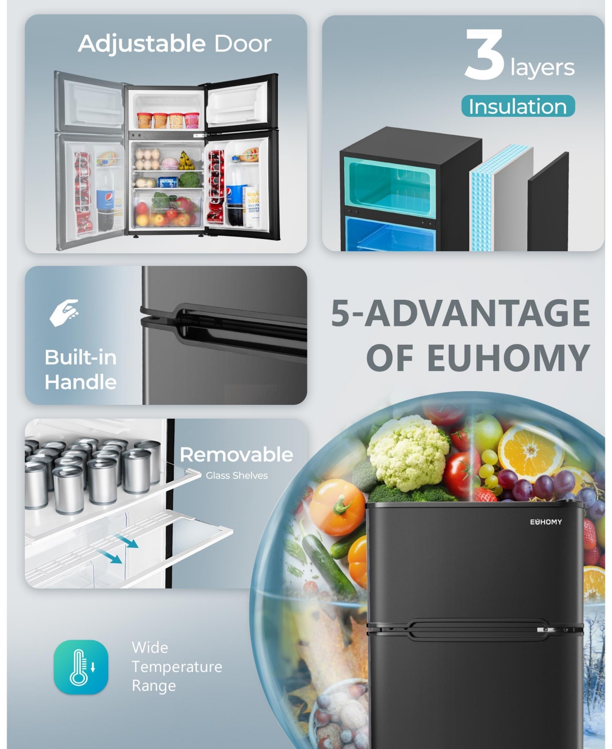 Euhomy 3.2 Cu.Ft. Freestanding Mini Fridge with Freezer