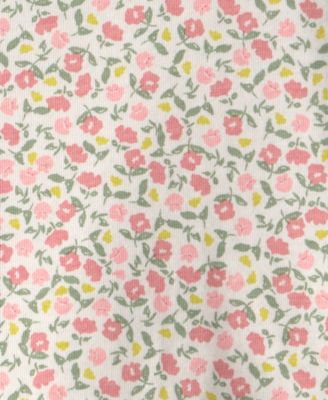 Baby Girls' Floral Printed and Ruffle Detailed Snap-Up Romper