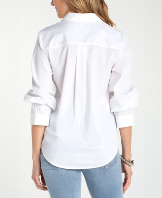 Women's Adjustable Long-Sleeve Button Front Woven Top