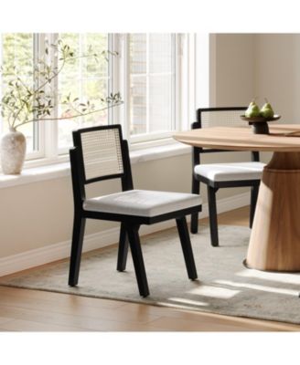 Bert Modern Dining Chair with Woven Rattan Backrest and Solid Wood Legs