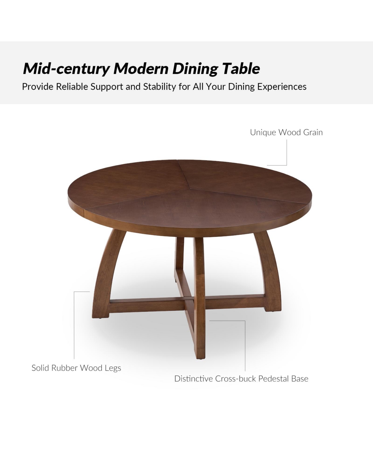 Hulala Home Mid-century Modern Loredana 54" Solid Wood Round Dining Table