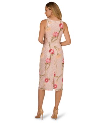 Women's Sequin Detail Floral Column Sleeveless Dress