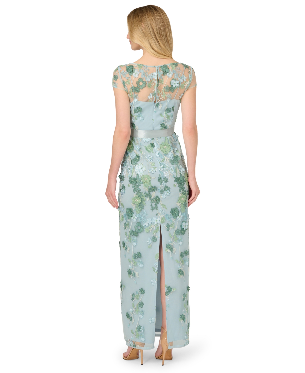 Adrianna Papell Women's Cascading Floral Column Short-sleeve Gown In Multi