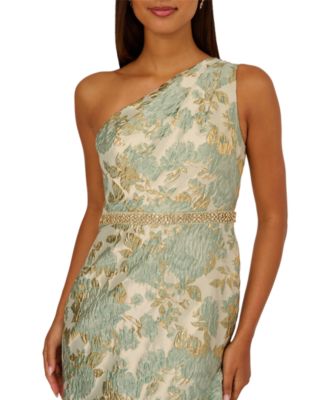 Women's Metallic Jacquard One-Shoulder Dress