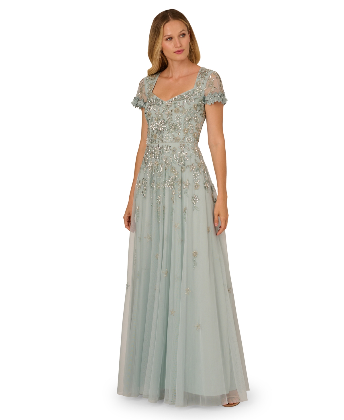 Adrianna Papell Women's Embellished Short-sleeve Maxi Dress In Blue