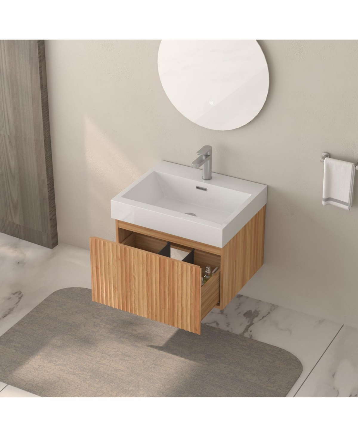 Boyel Living Bathroom Vanity – Wall-Mount, Floating Cabinet, Acacia Finish, Sink & Basin, Plywood Build