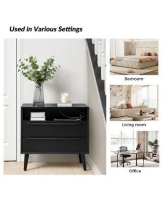 Kay Mid-century Modern 2 - Drawer End Table with  Built-In Outlets