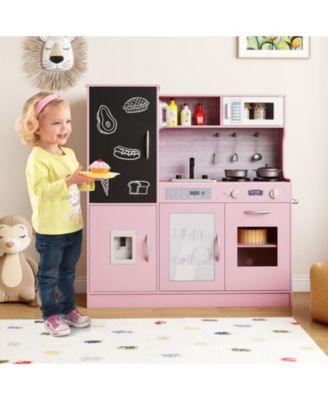 SUGIFT Wooden Corner Play Kitchen with Water Circulation System and Lights