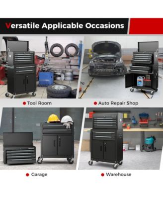 6-Drawer Rolling Tool Storage Chest Cabinet with Universal Wheels and Hooks