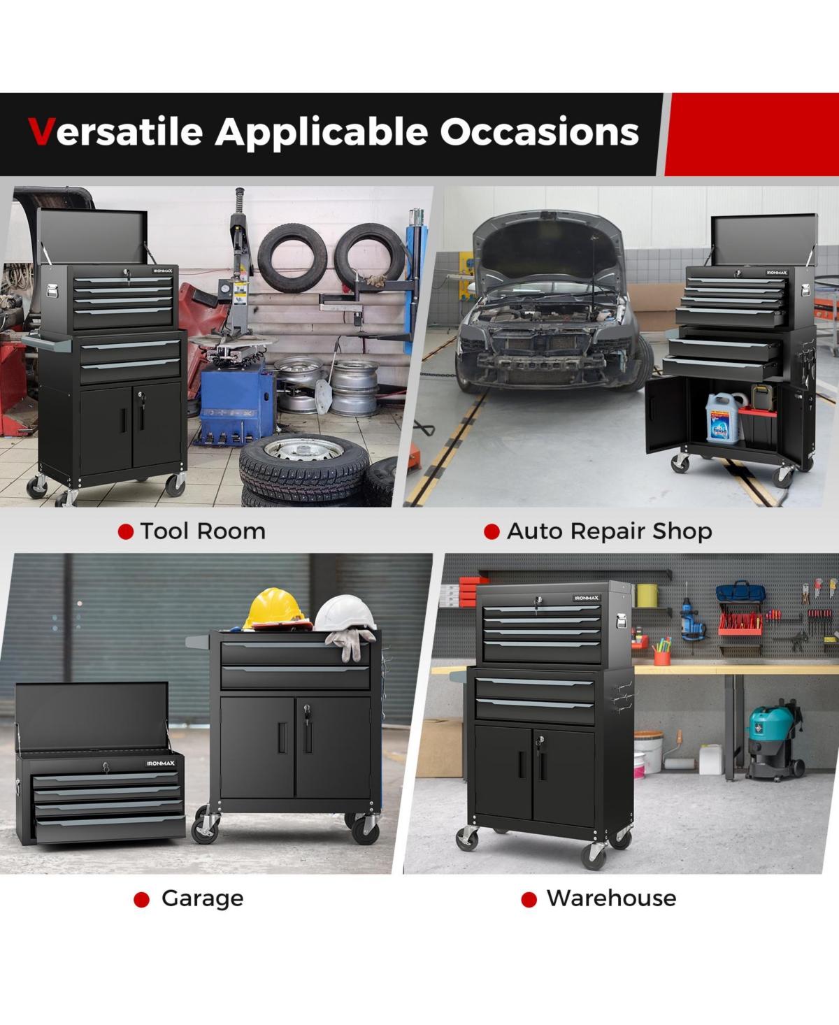 Sugift 6-Drawer Rolling Tool Storage Chest Cabinet with Universal Wheels and Hooks