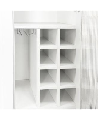 Kitchen Pantry Cabinet with Glass Doors and Pull-Out Multi-Tier Shelves, Storage Organizer for Kitchen and Bar