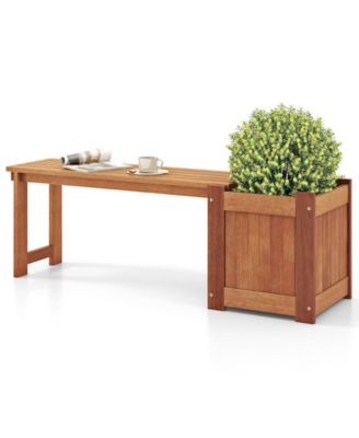 Teak Oil Finish Raised Garden Bed Wood Planter Box with Bench